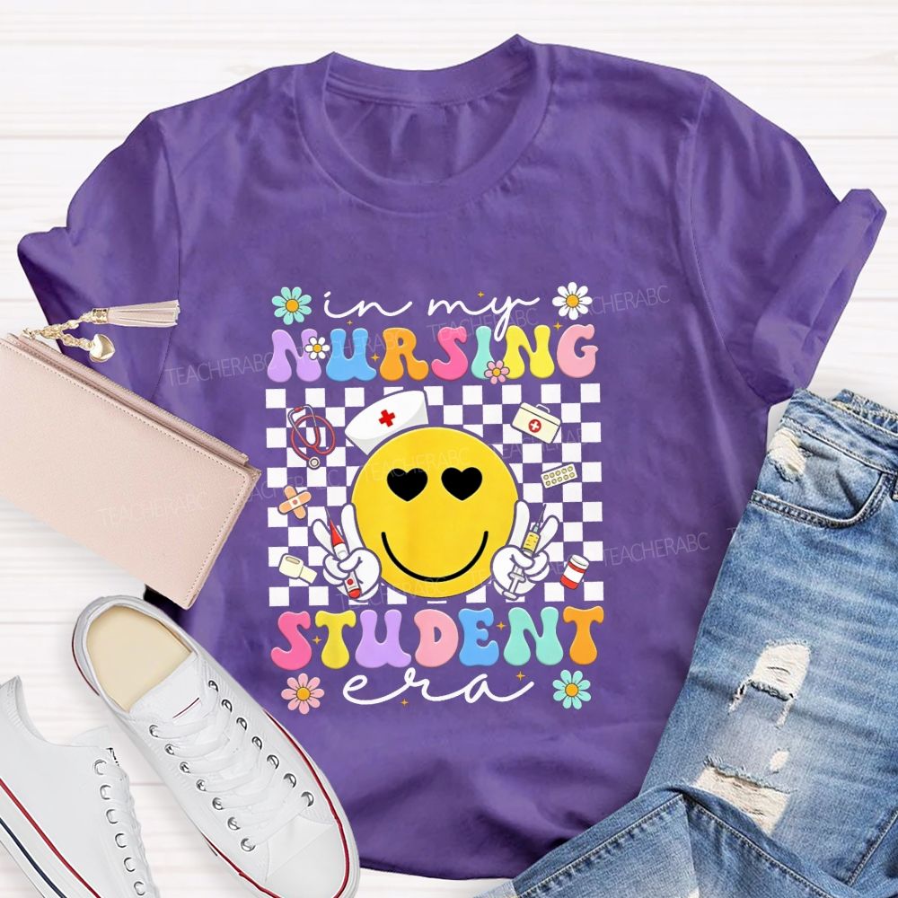 In My Nursing Student Era Checkerboard Smiley Face T-shirt