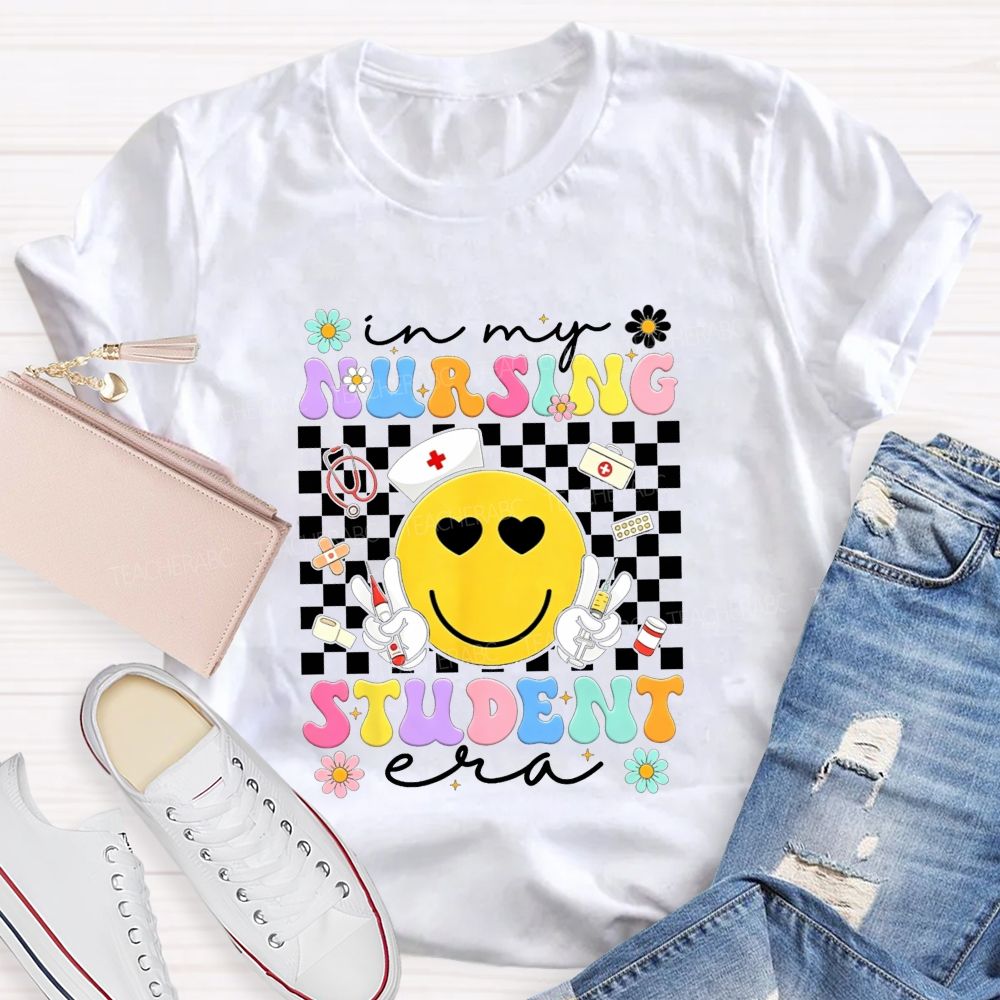 In My Nursing Student Era Checkerboard Smiley Face T-shirt