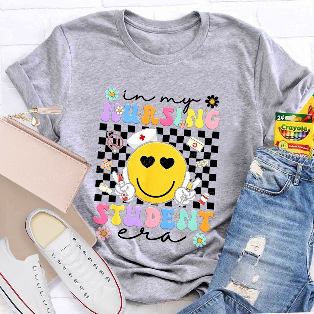 In My Nursing Student Era Checkerboard Smiley Face T-shirt
