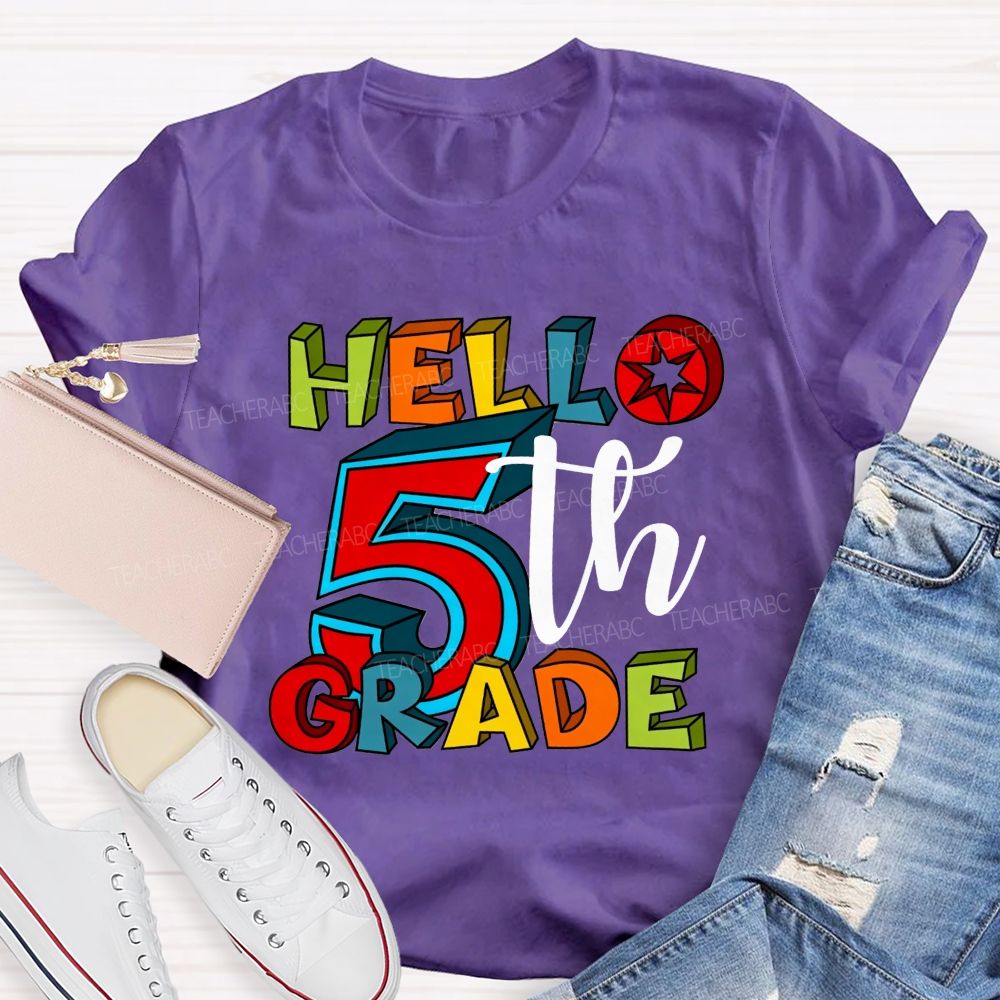 Personalized Grade Hello 5th Grade Colorful Colorful Letter Teacher T-shirt