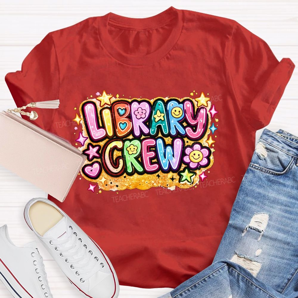 School Library Crew Colorful Daisy Star Librarian T-shirt
