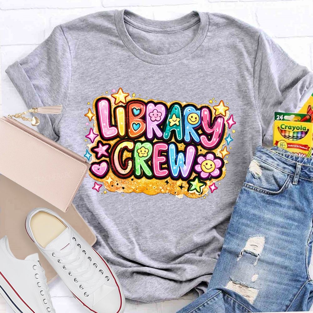 School Library Crew Colorful Daisy Star Librarian T-shirt