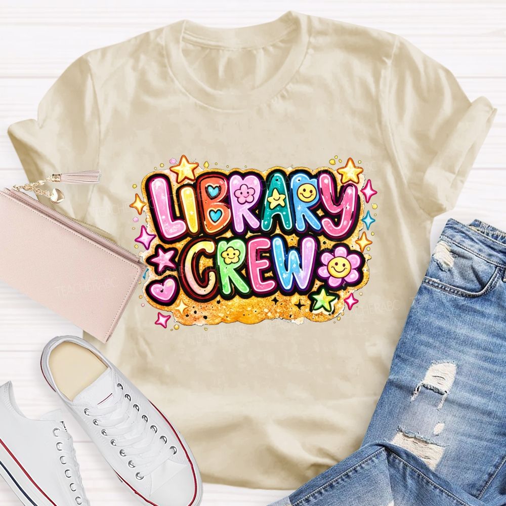 School Library Crew Colorful Daisy Star Librarian T-shirt