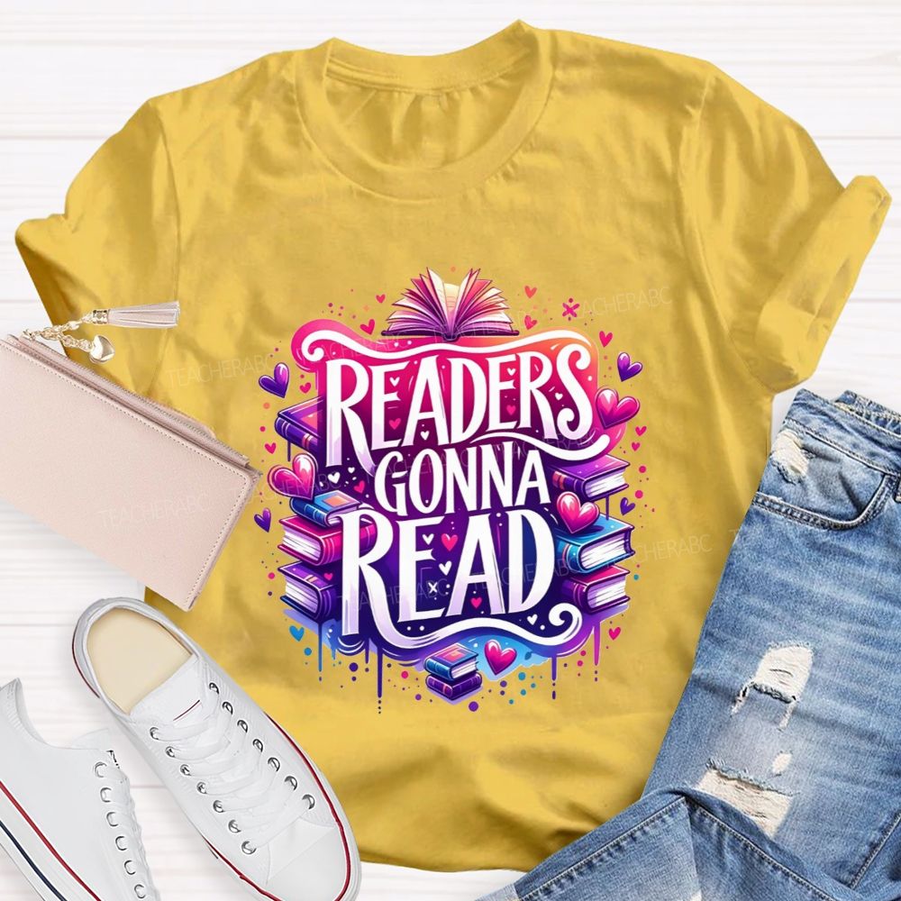 Readers Gonna Read Colorful Stacked Books Teacher T-shirt
