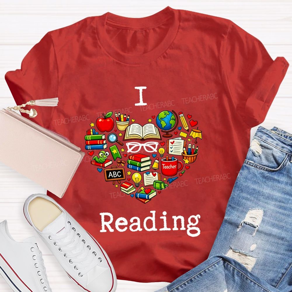 I Love Reading And Book Apple Globe Teacher Graphic Teacher T-shirt