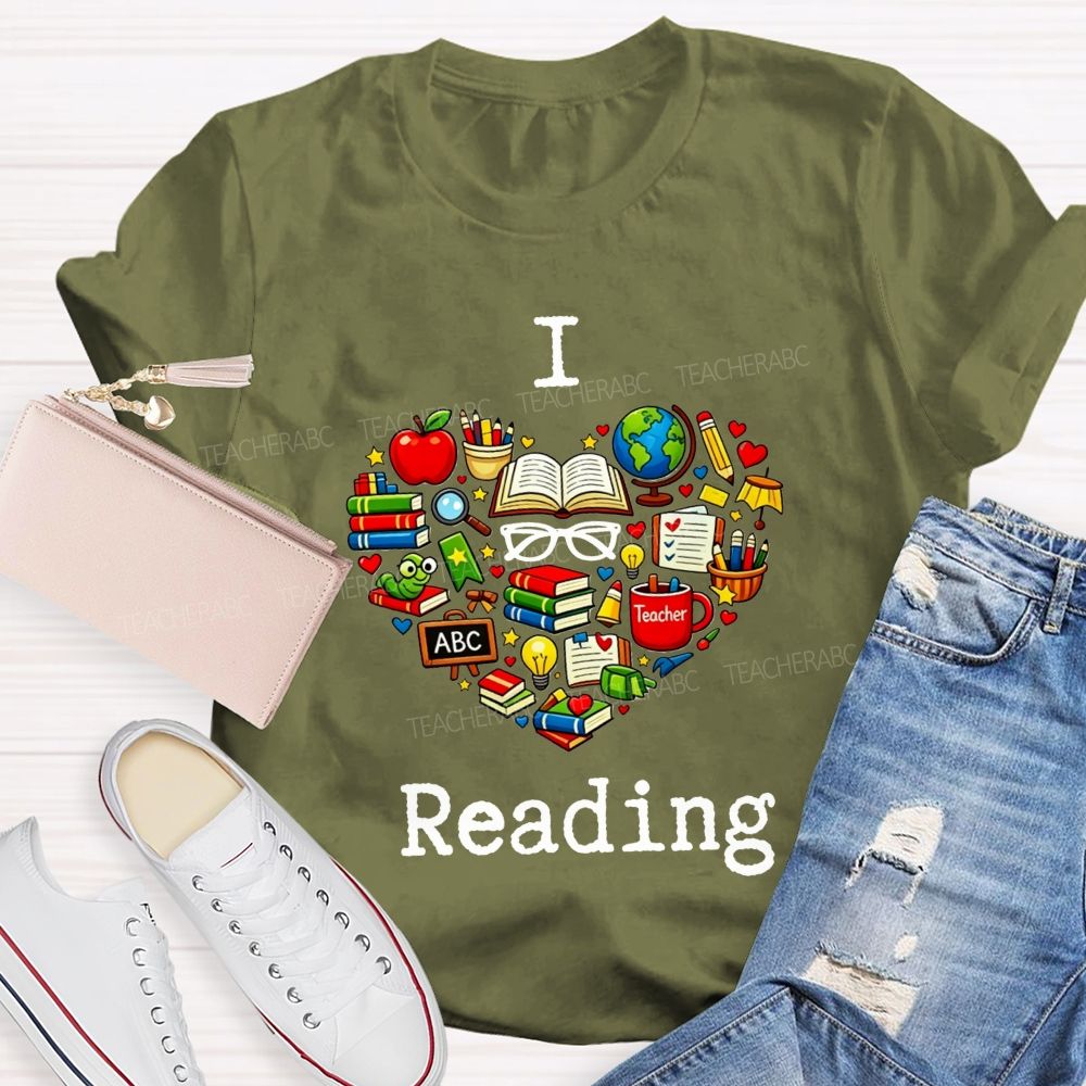 I Love Reading And Book Apple Globe Teacher Graphic Teacher T-shirt