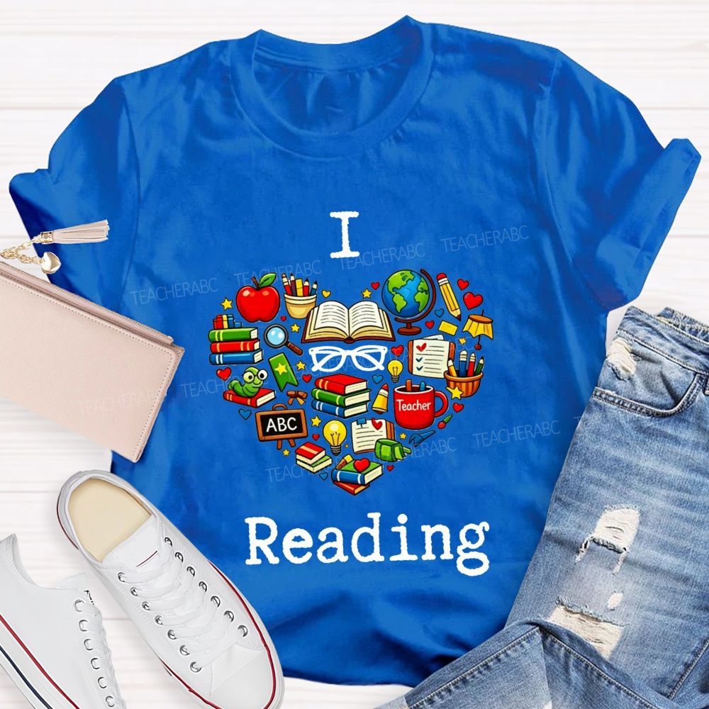 I Love Reading And Book Apple Globe Teacher Graphic Teacher T-shirt