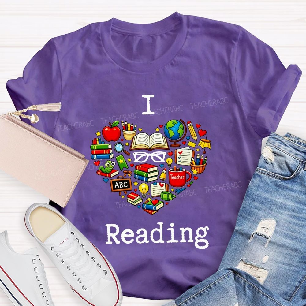 I Love Reading And Book Apple Globe Teacher Graphic Teacher T-shirt