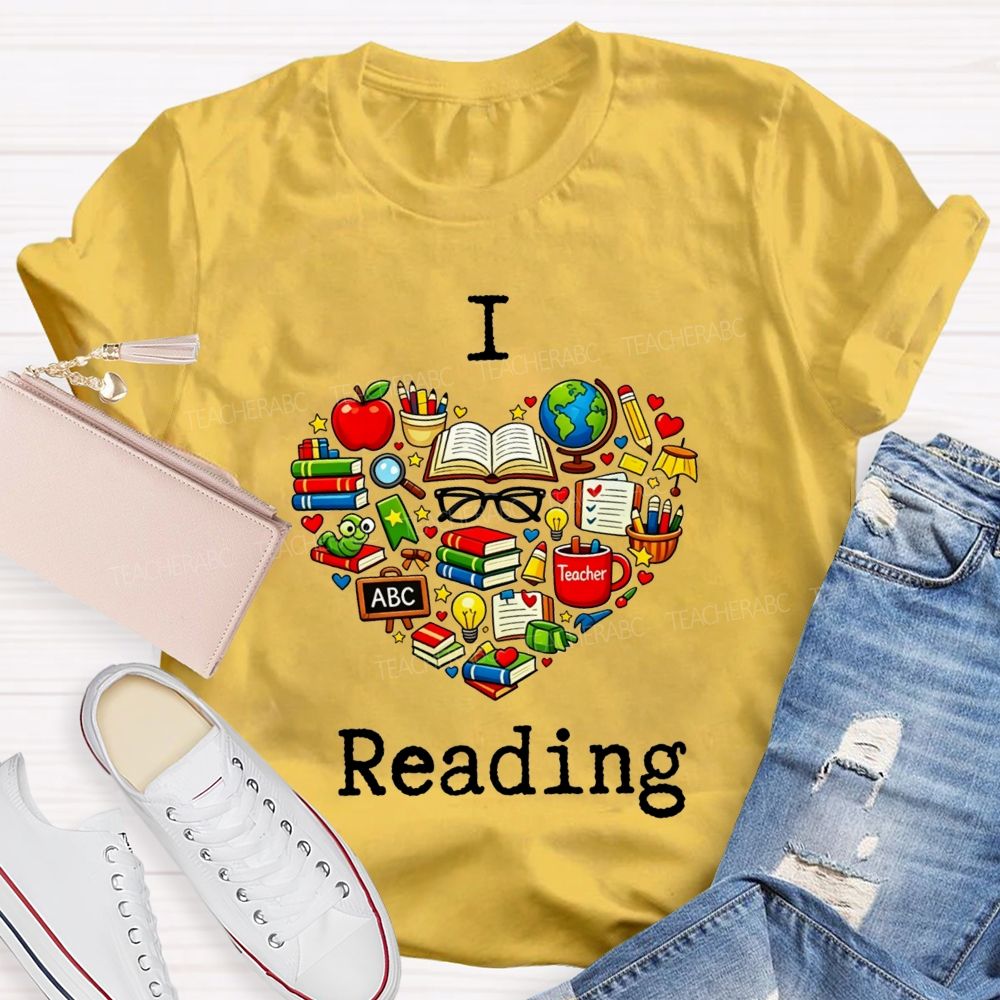 I Love Reading And Book Apple Globe Teacher Graphic Teacher T-shirt