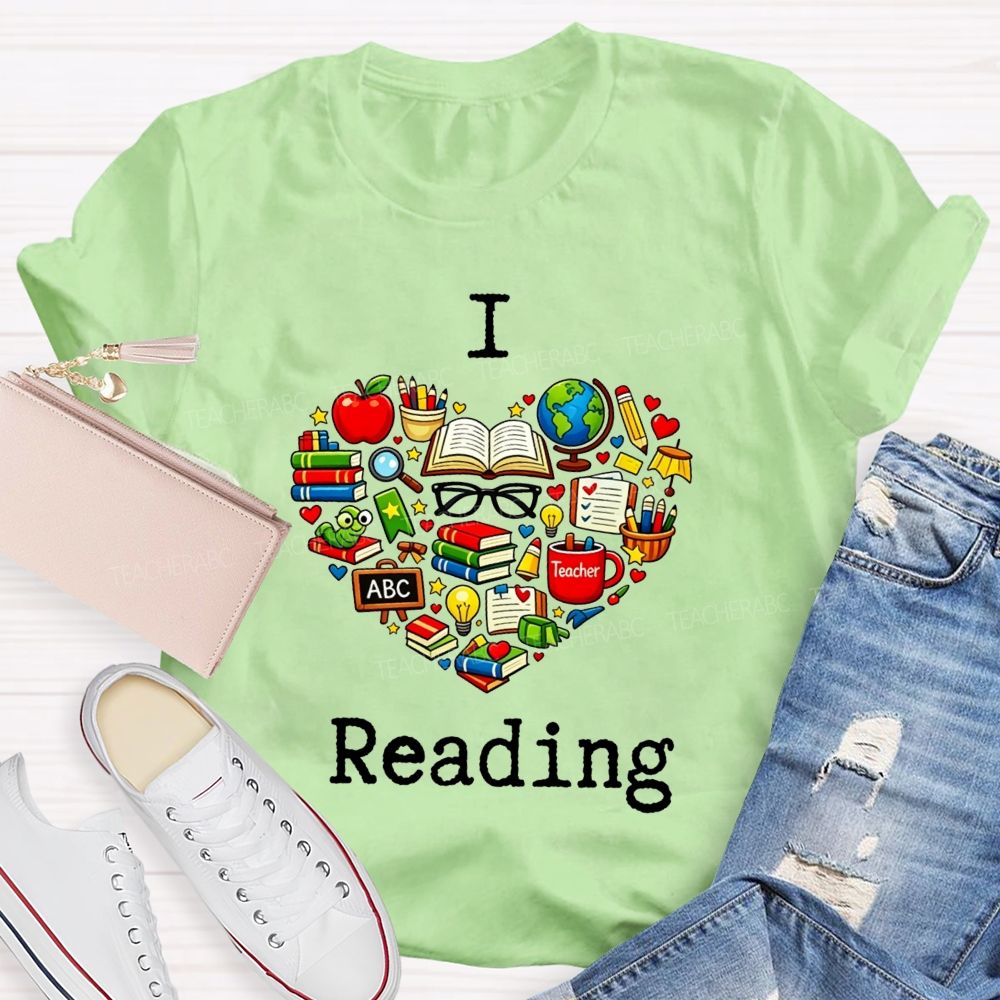 I Love Reading And Book Apple Globe Teacher Graphic Teacher T-shirt