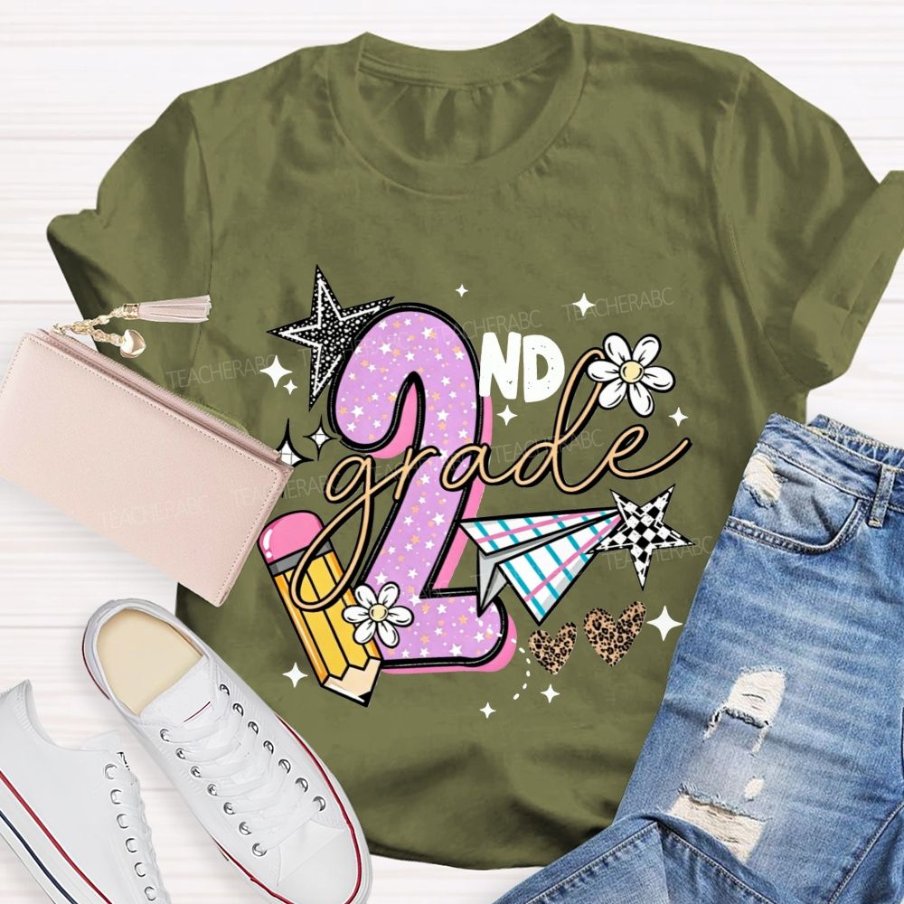 Personalized Grade Star Paper Plane Teacher T-shirt
