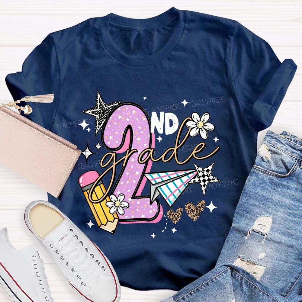Personalized Grade Star Paper Plane Teacher T-shirt