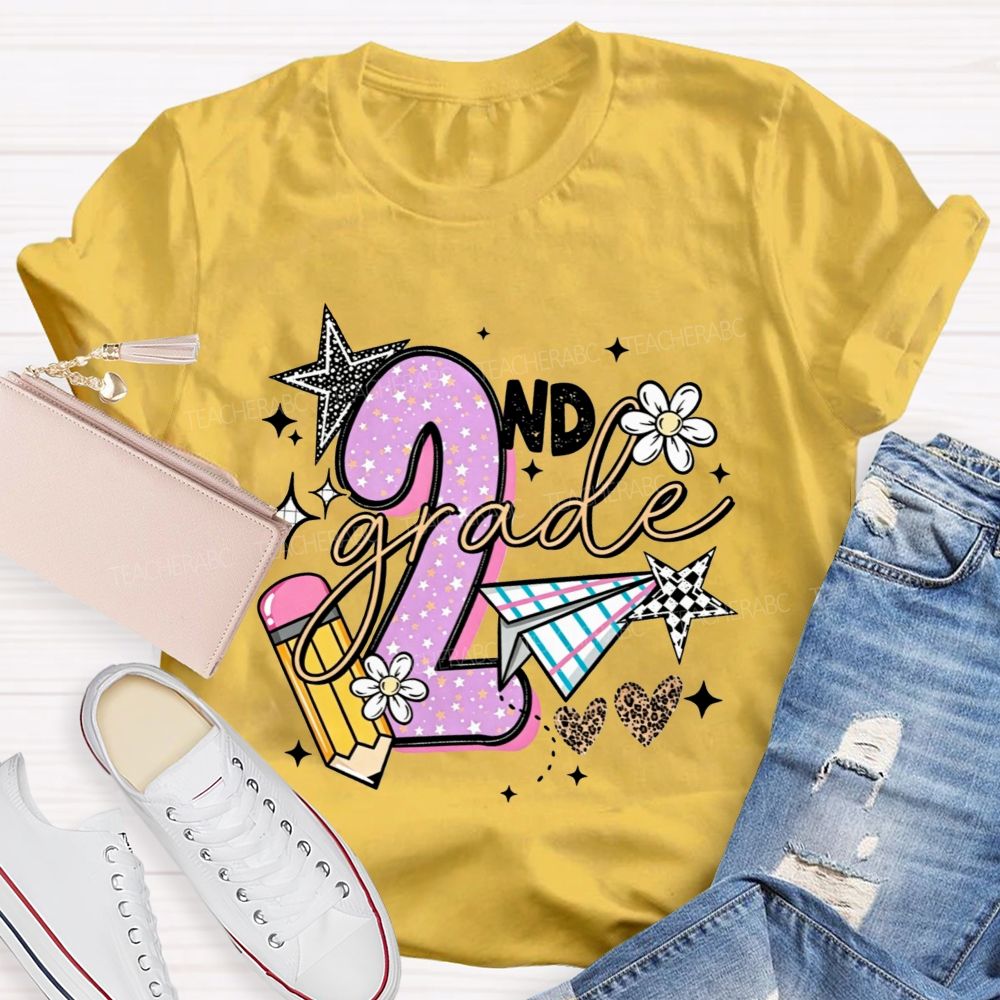 Personalized Grade Star Paper Plane Teacher T-shirt