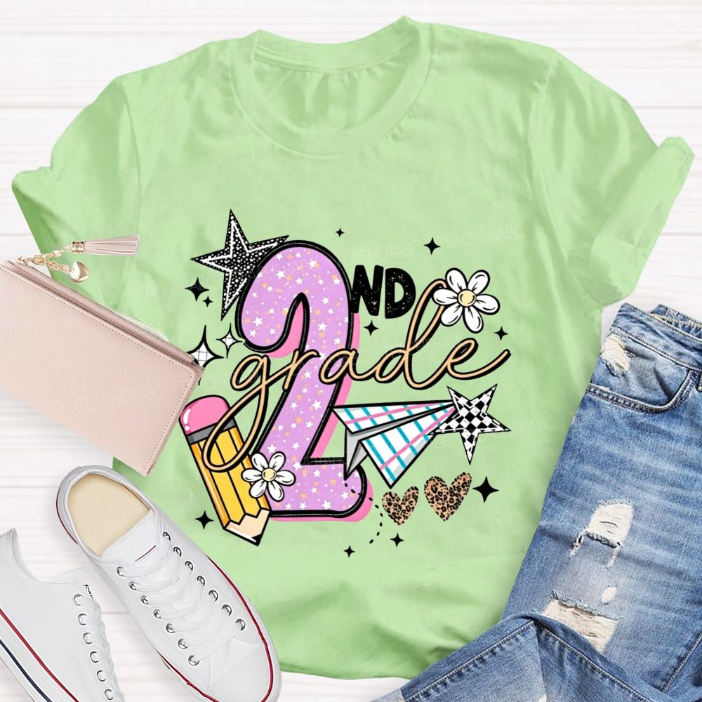 Personalized Grade Star Paper Plane Teacher T-shirt