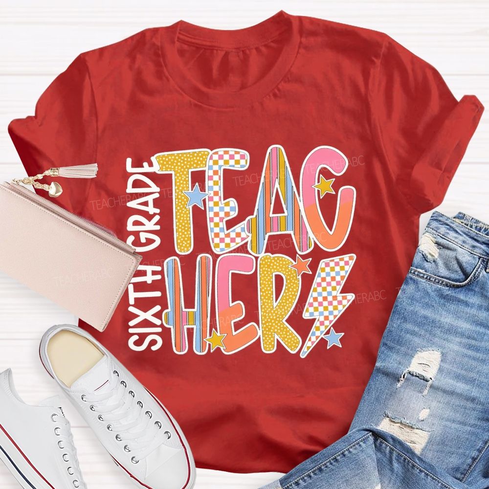 Personalized Grade Teacher Pastel Doodle Letter Teacher T-shirt