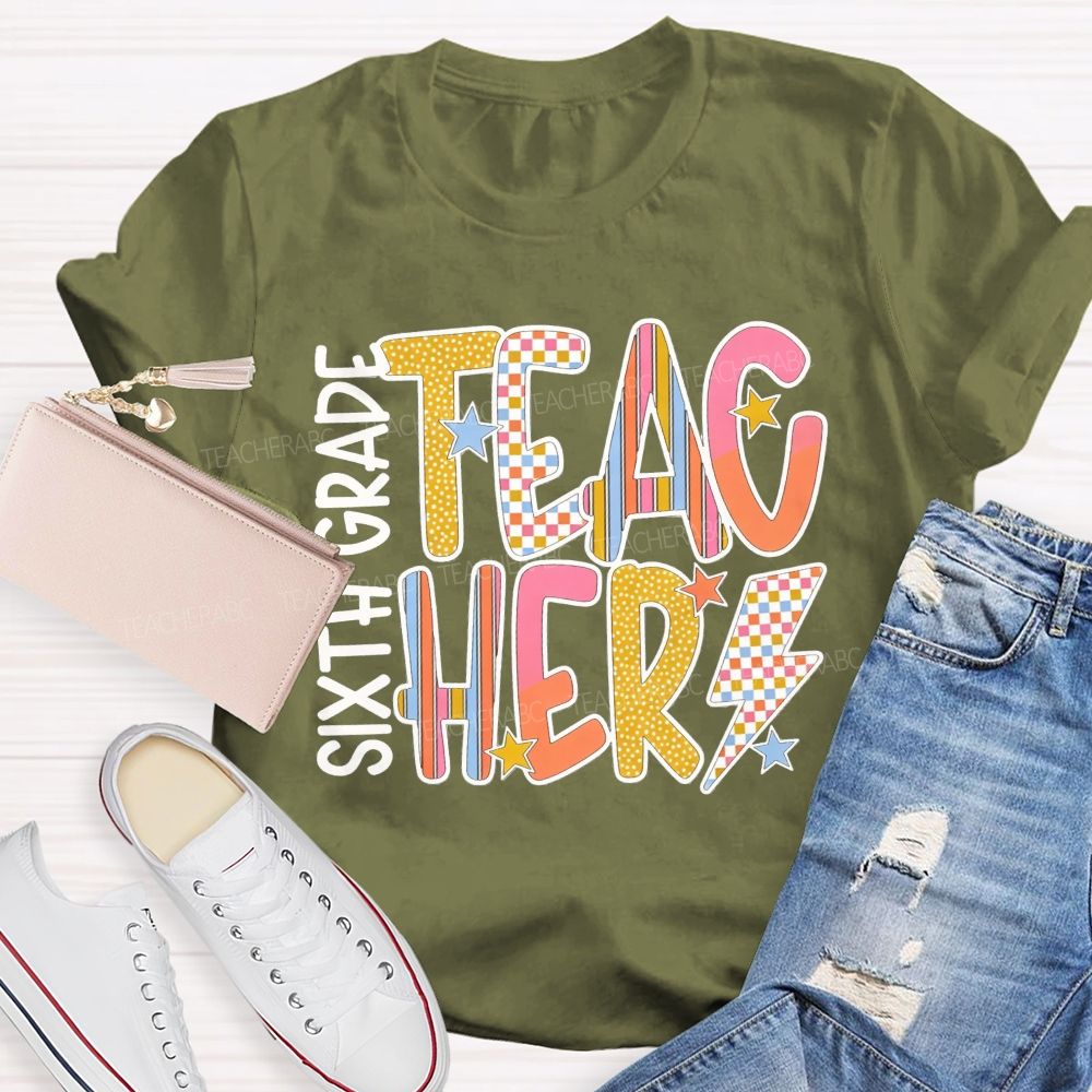 Personalized Grade Teacher Pastel Doodle Letter Teacher T-shirt