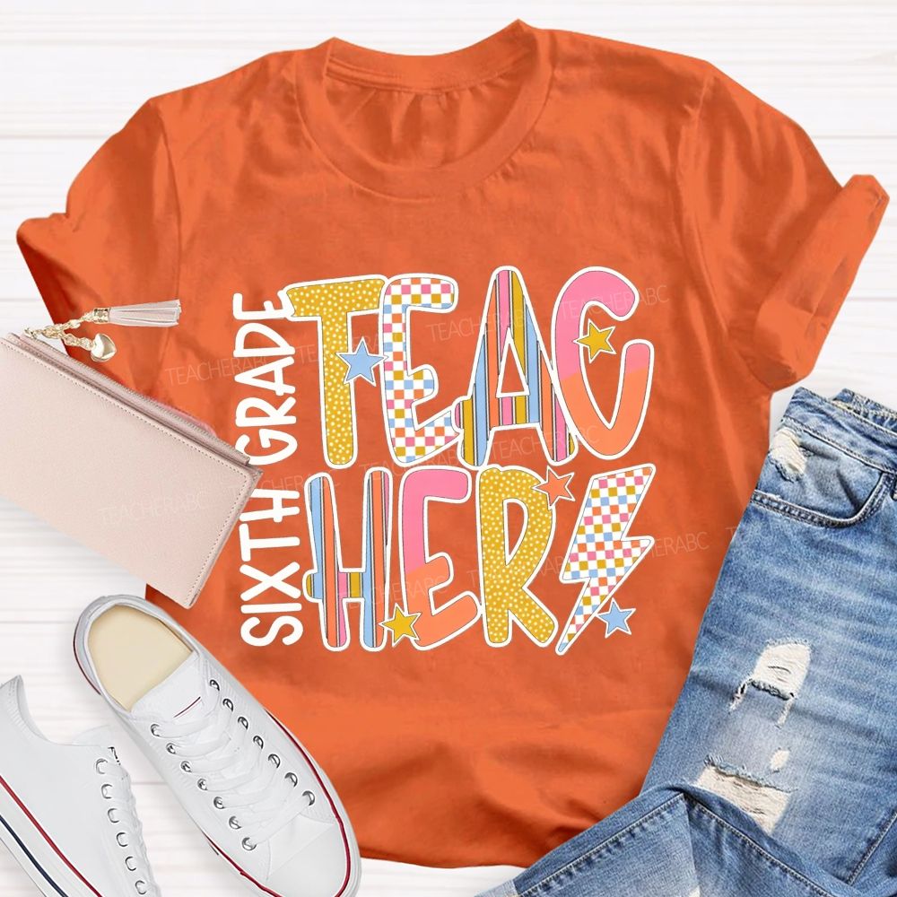 Personalized Grade Teacher Pastel Doodle Letter Teacher T-shirt