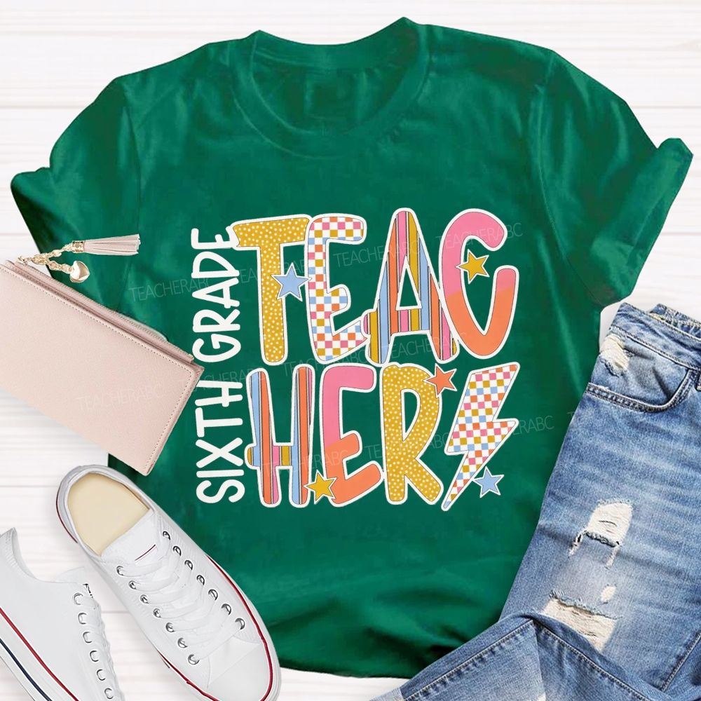 Personalized Grade Teacher Pastel Doodle Letter Teacher T-shirt