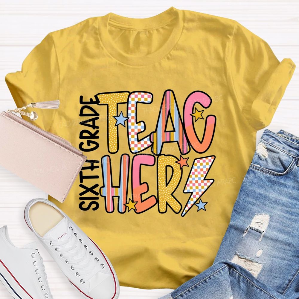 Personalized Grade Teacher Pastel Doodle Letter Teacher T-shirt