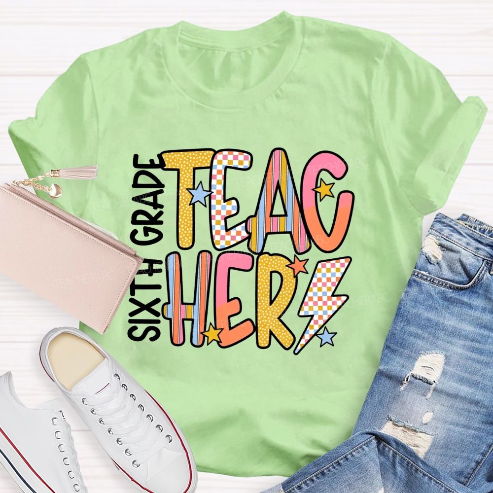 Personalized Grade Teacher Pastel Doodle Letter Teacher T-shirt