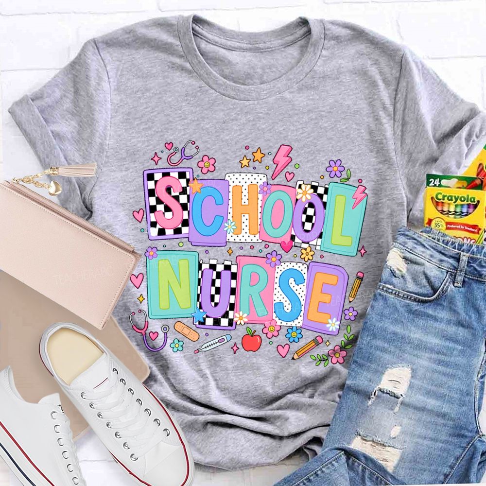 School Nurse Colored Blocks Teacher T-Shirt