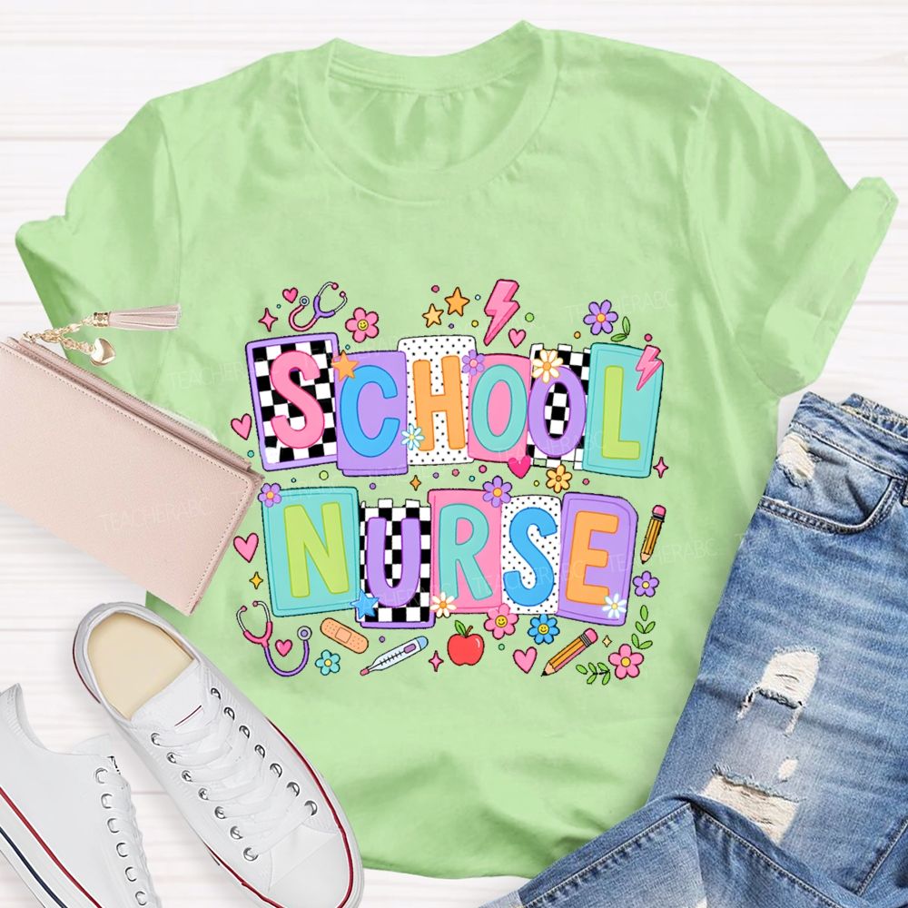 School Nurse Colored Blocks Teacher T-Shirt