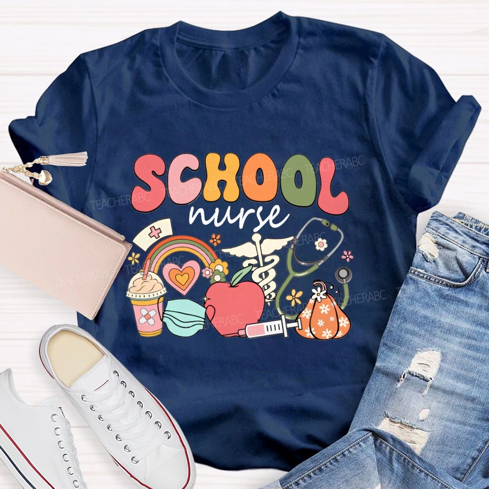 School Nurse Fall Season Teacher T-shirt