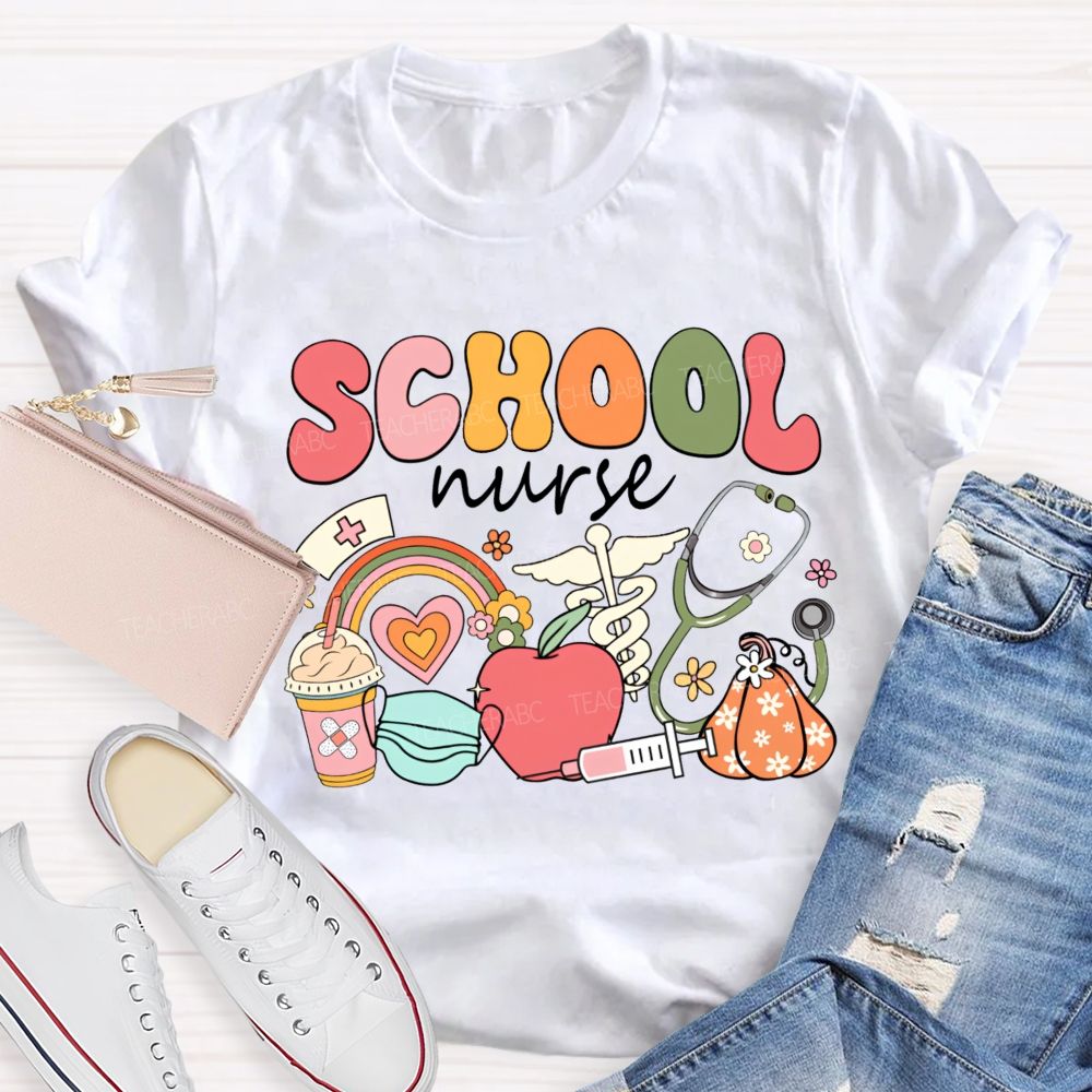 School Nurse Fall Season Teacher T-shirt