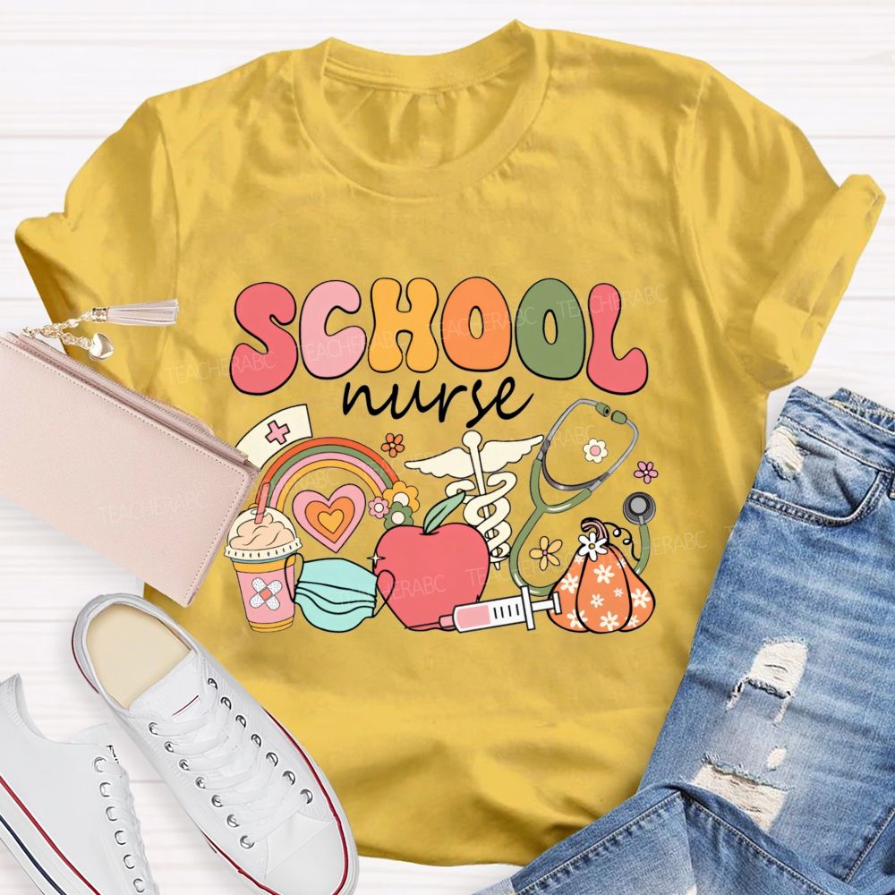 School Nurse Fall Season Teacher T-shirt