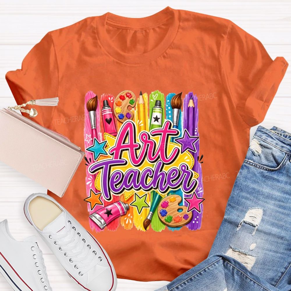 Colorful Art Teacher Paint Brush Palette Artist Teacher T-shirt