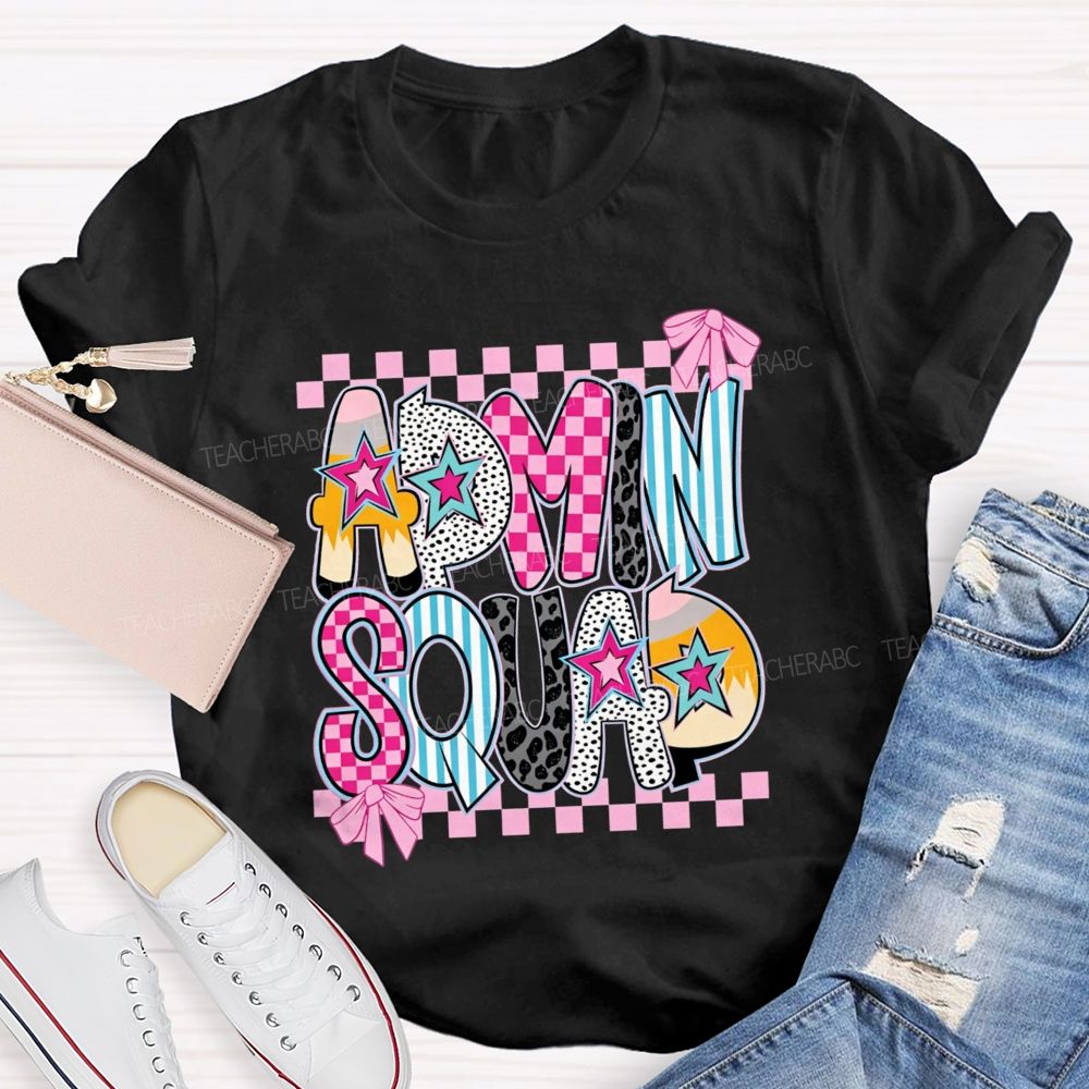 Admin Squad Checkerboard Leopard Bow T-shirt