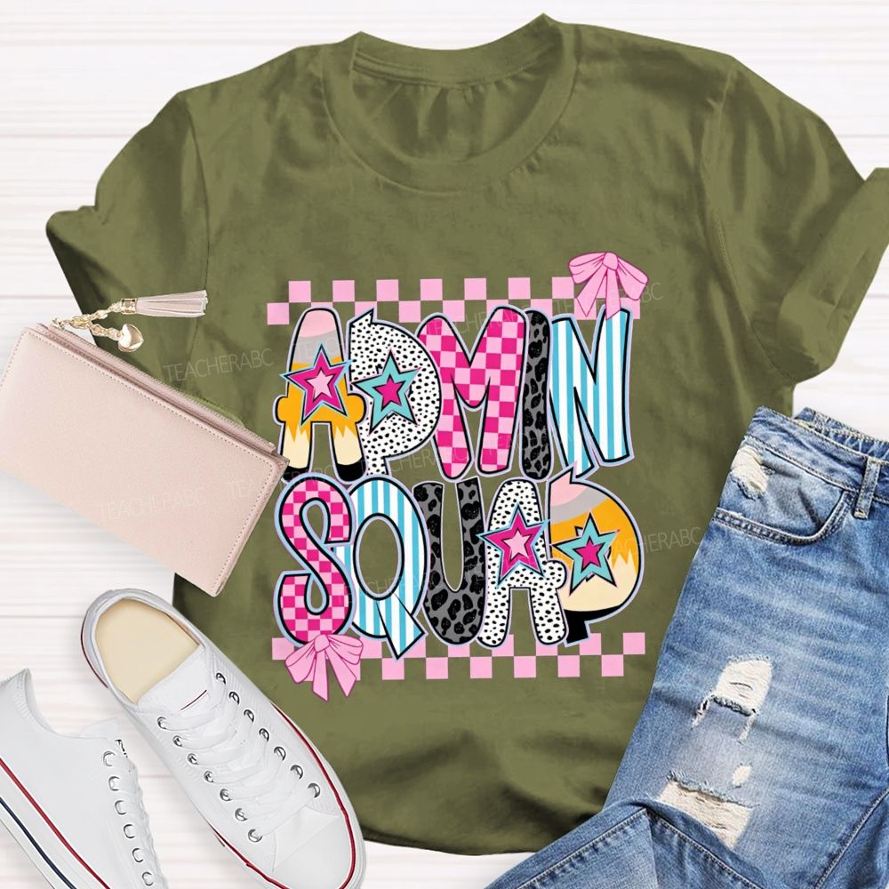 Admin Squad Checkerboard Leopard Bow T-shirt