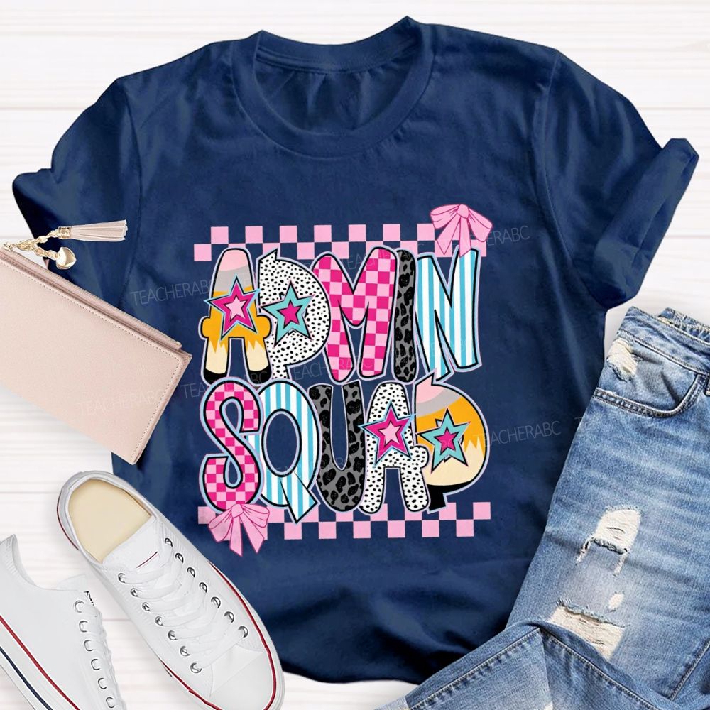 Admin Squad Checkerboard Leopard Bow T-shirt