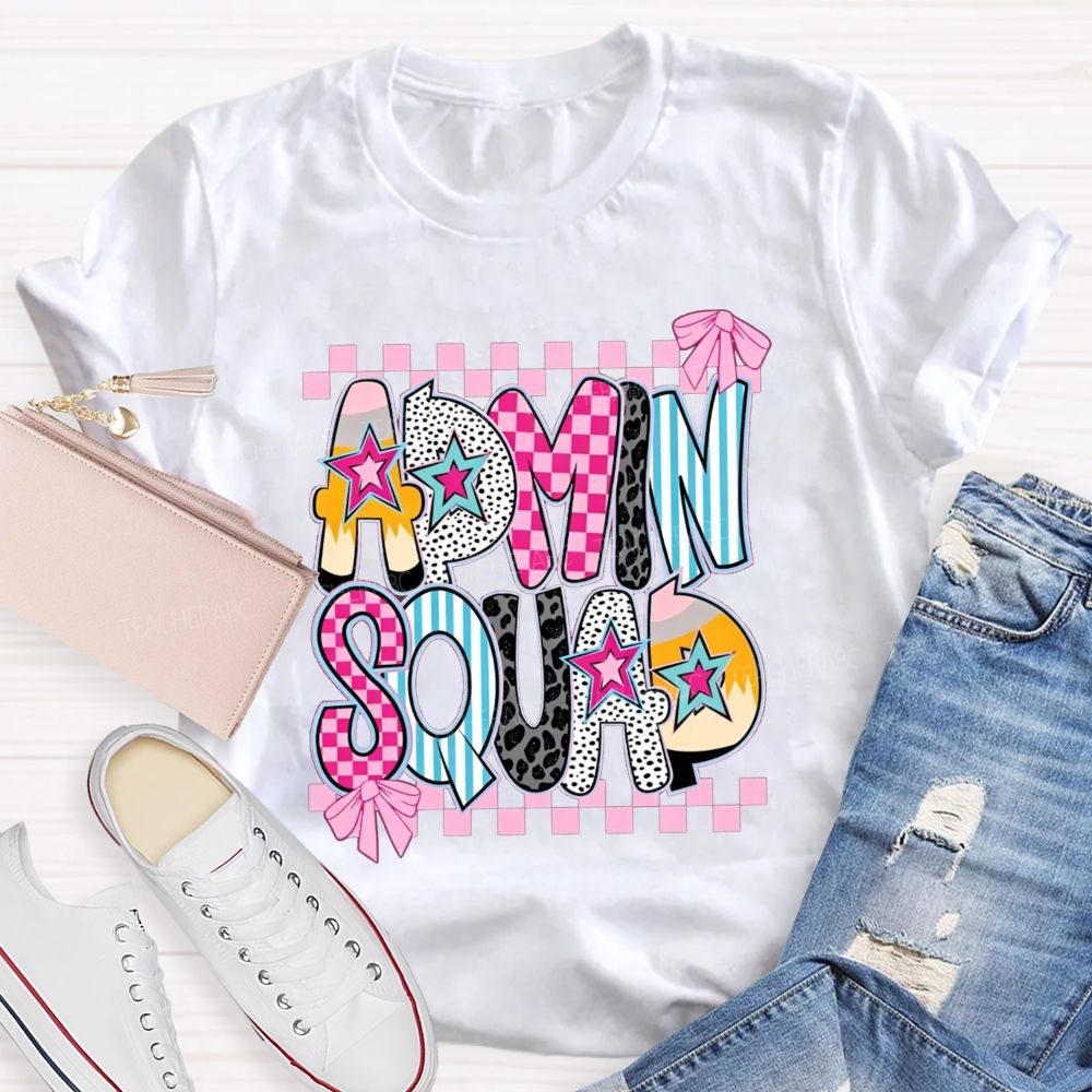Admin Squad Checkerboard Leopard Bow T-shirt