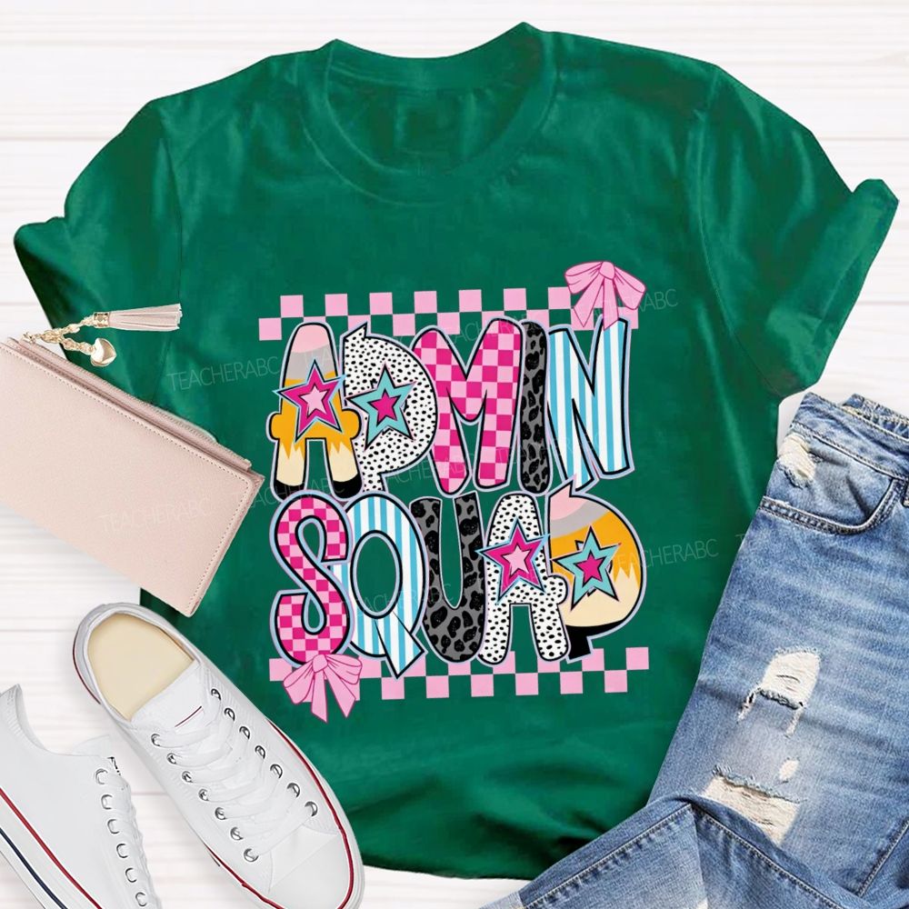 Admin Squad Checkerboard Leopard Bow T-shirt