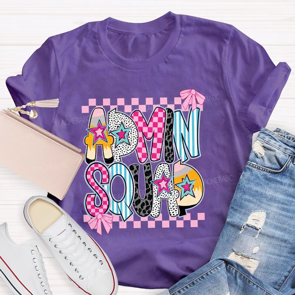 Admin Squad Checkerboard Leopard Bow T-shirt