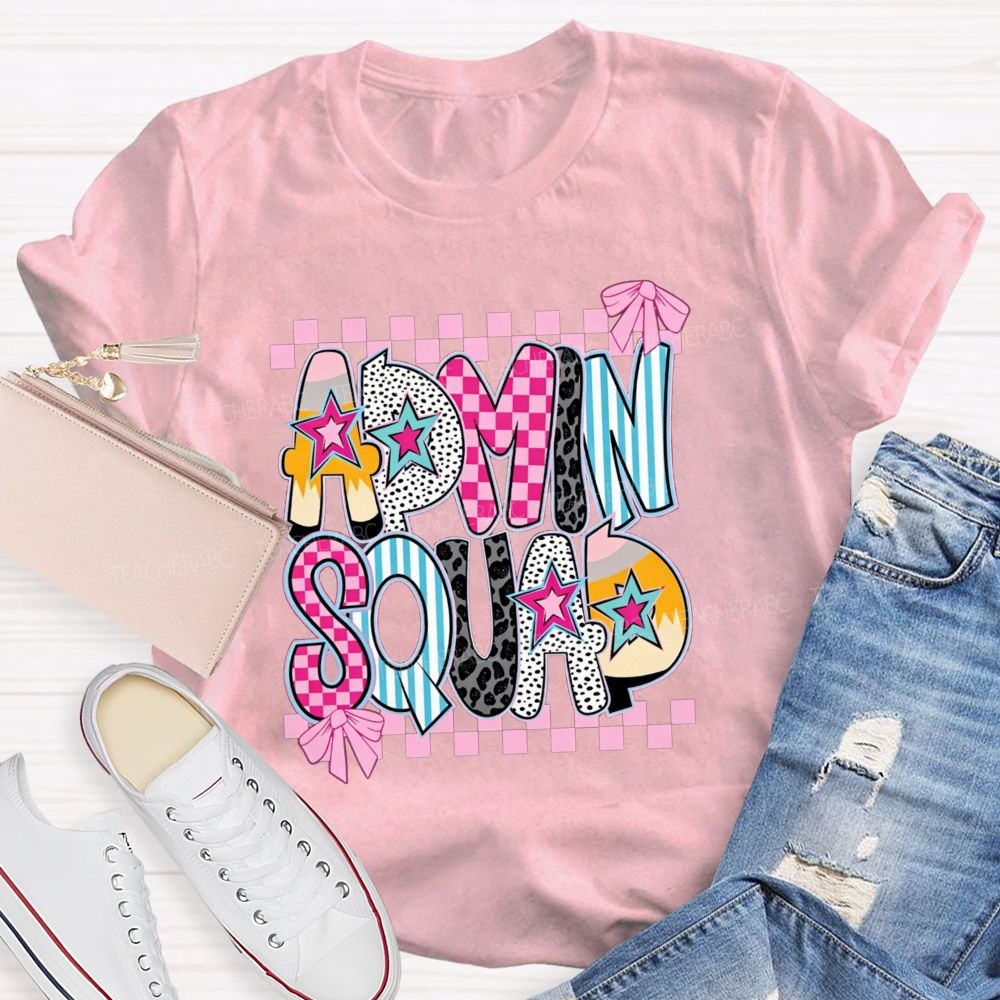 Admin Squad Checkerboard Leopard Bow T-shirt
