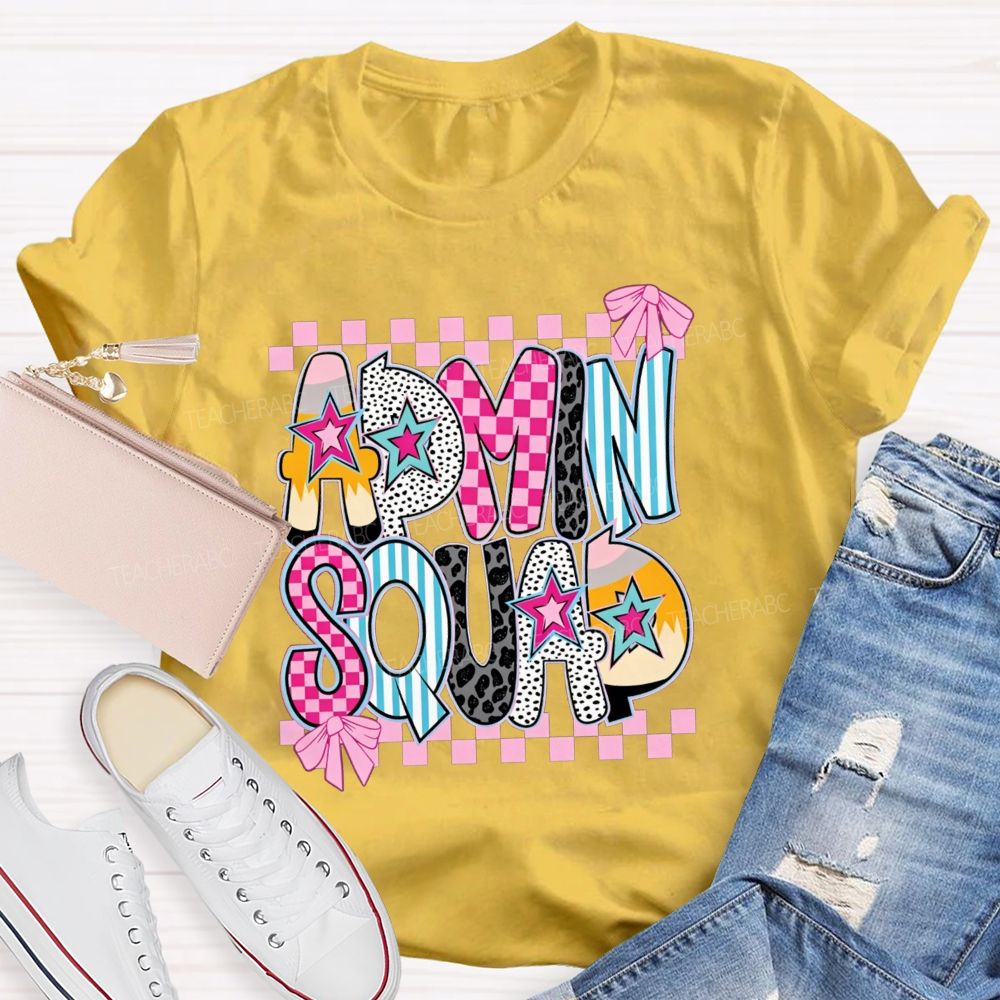 Admin Squad Checkerboard Leopard Bow T-shirt