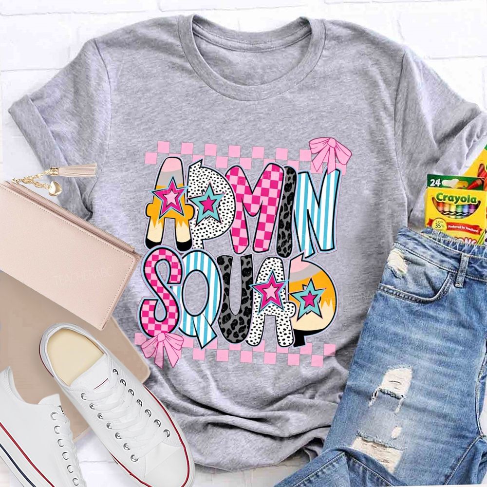 Admin Squad Checkerboard Leopard Bow T-shirt