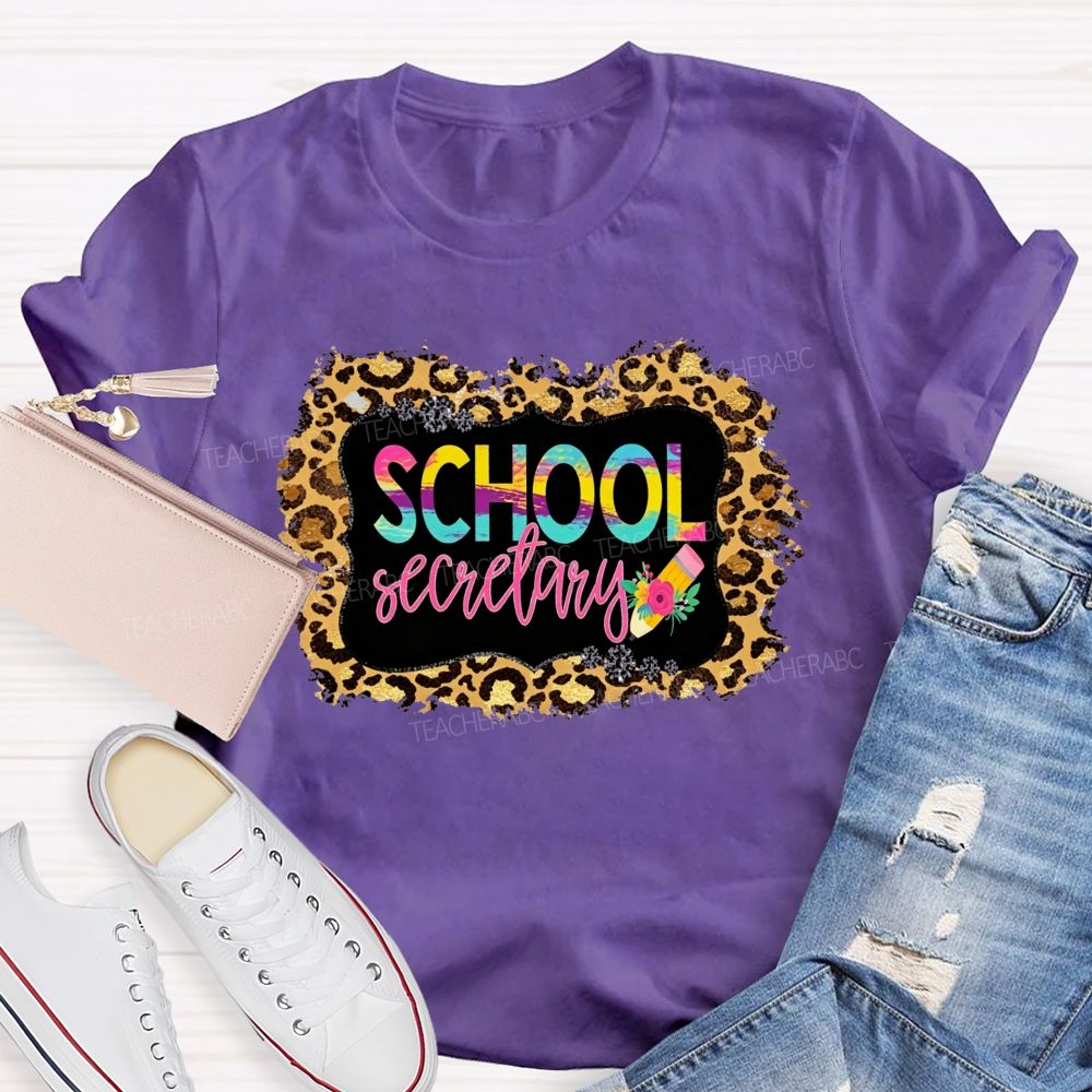 School Secretary Leopard Distressed Rainbow Gradient T-shirt