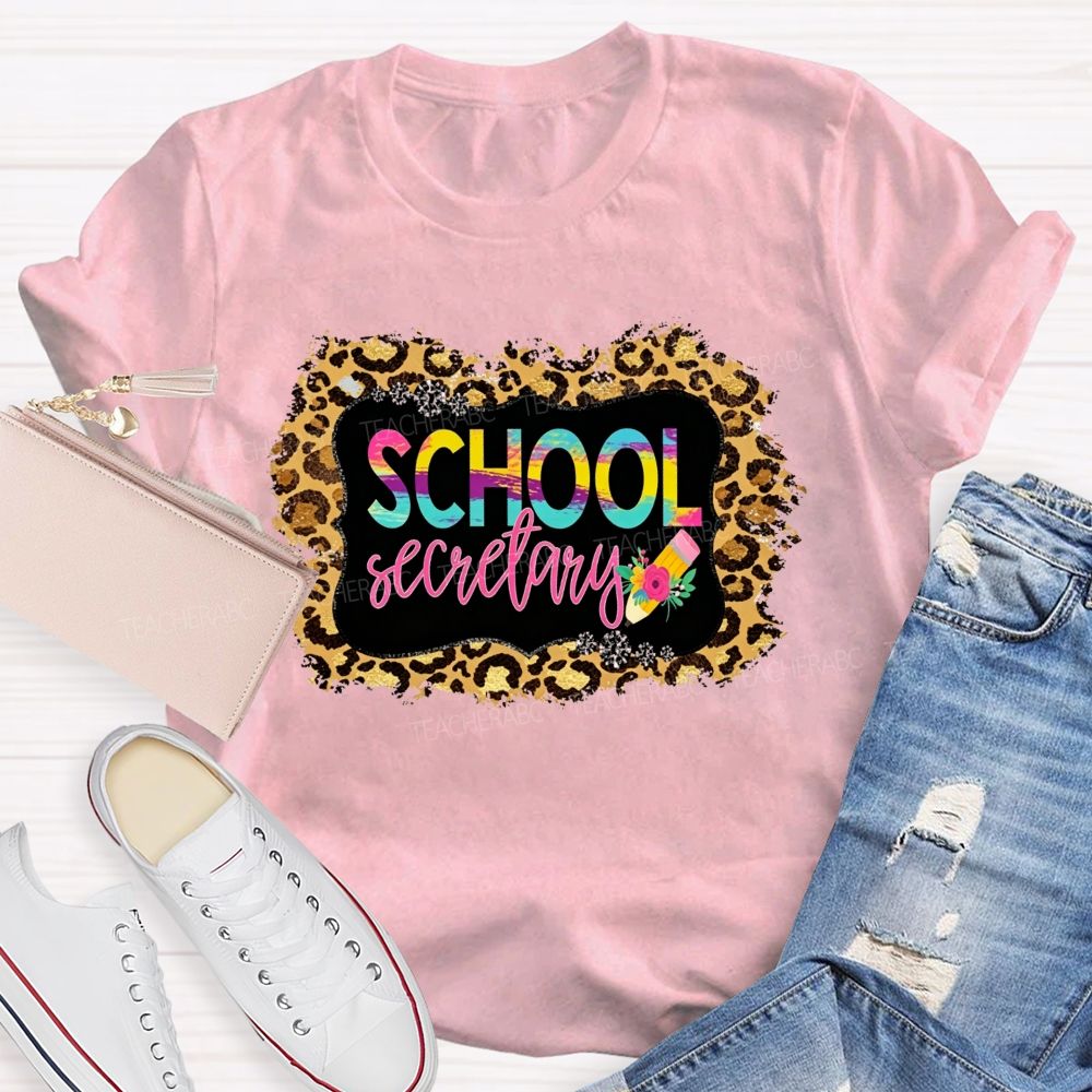 School Secretary Leopard Distressed Rainbow Gradient T-shirt