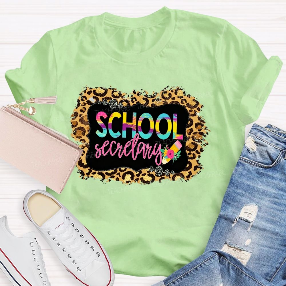 School Secretary Leopard Distressed Rainbow Gradient T-shirt