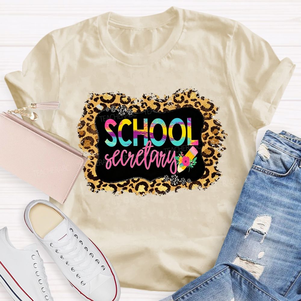 School Secretary Leopard Distressed Rainbow Gradient T-shirt