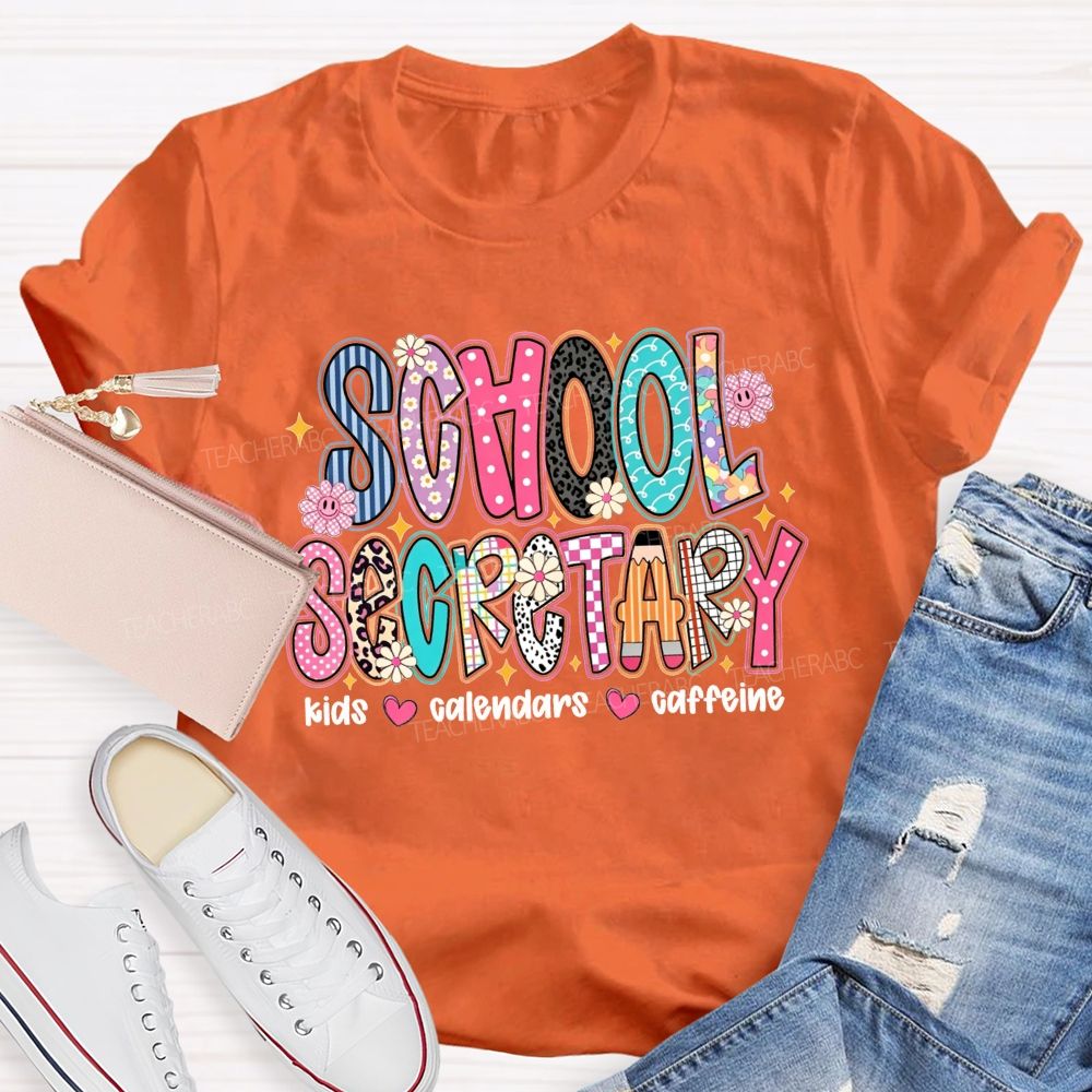 School Secretary Kids Calendars Caffeine T-shirt