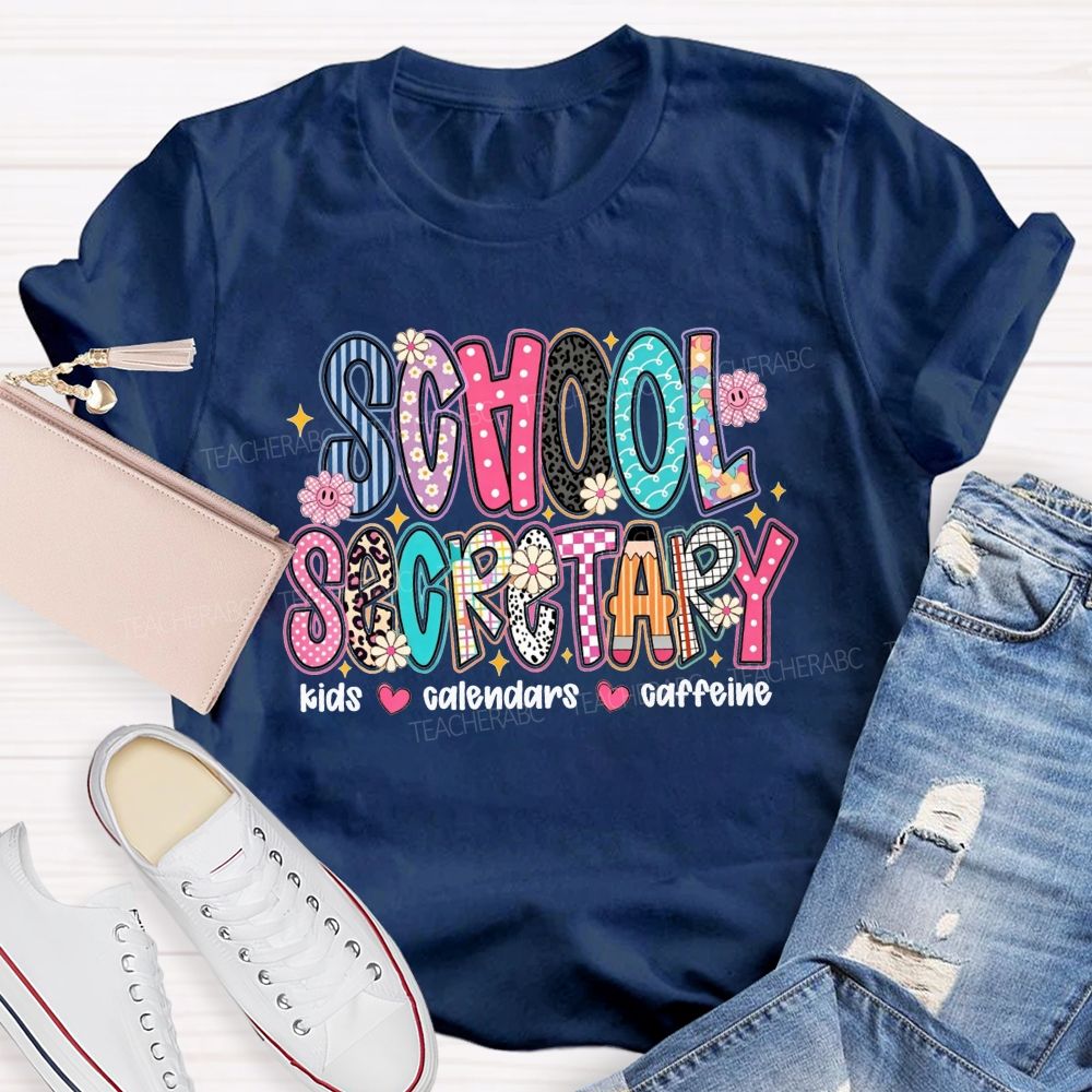 School Secretary Kids Calendars Caffeine T-shirt