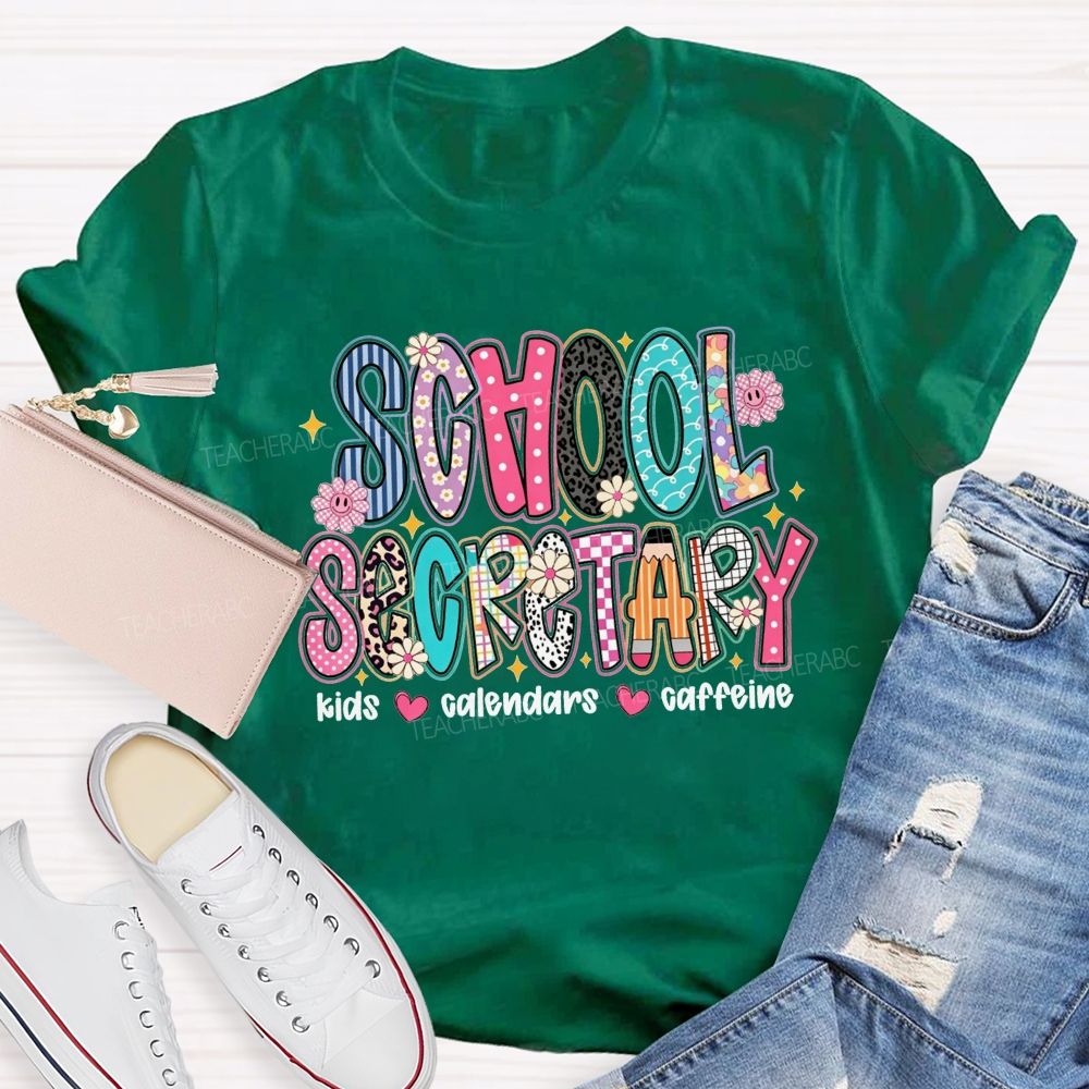 School Secretary Kids Calendars Caffeine T-shirt
