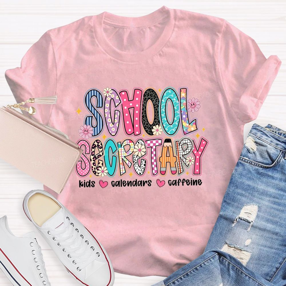 School Secretary Kids Calendars Caffeine T-shirt