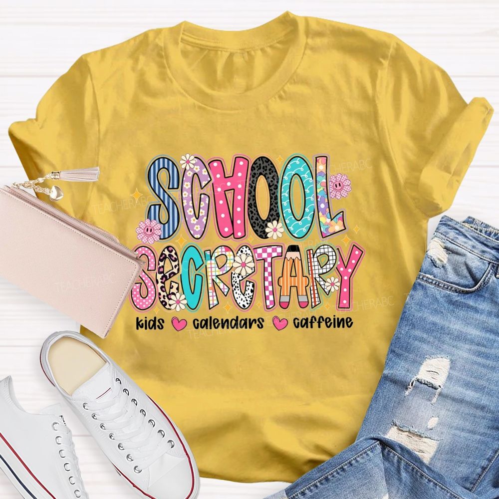 School Secretary Kids Calendars Caffeine T-shirt
