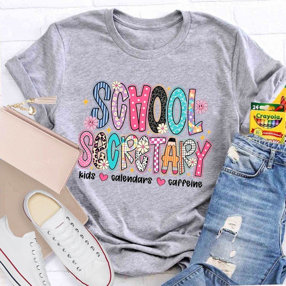 School Secretary Kids Calendars Caffeine T-shirt