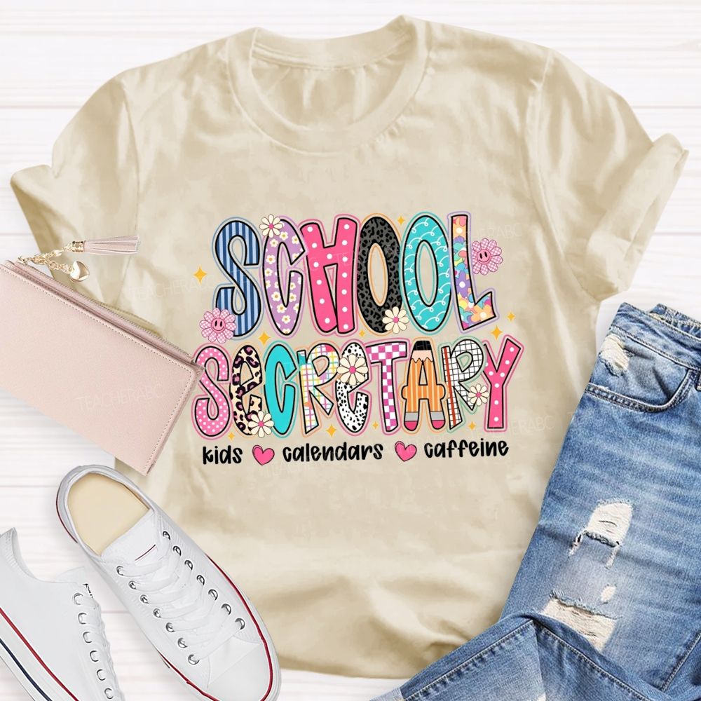 School Secretary Kids Calendars Caffeine T-shirt